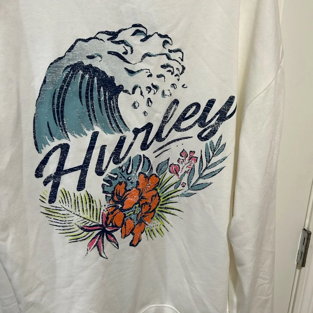 Hurley White Ivory Women’s Zip Up Hoodie Hawaiian Print Size 1X New NWT $70 - Picture 4 of 8